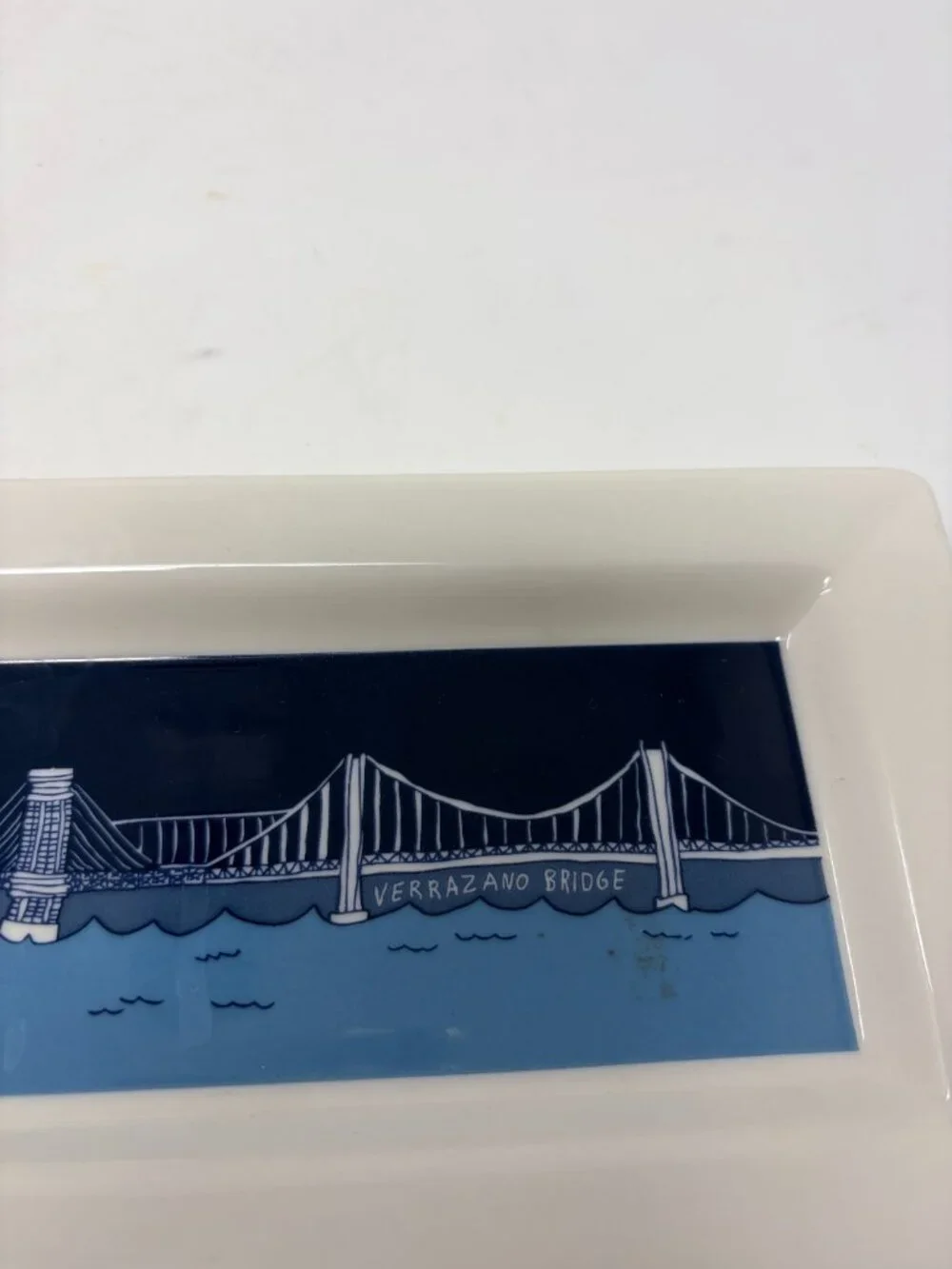 Fishs Eddy Ana Benaroya serving platter bridges narrow blue white new york nyc